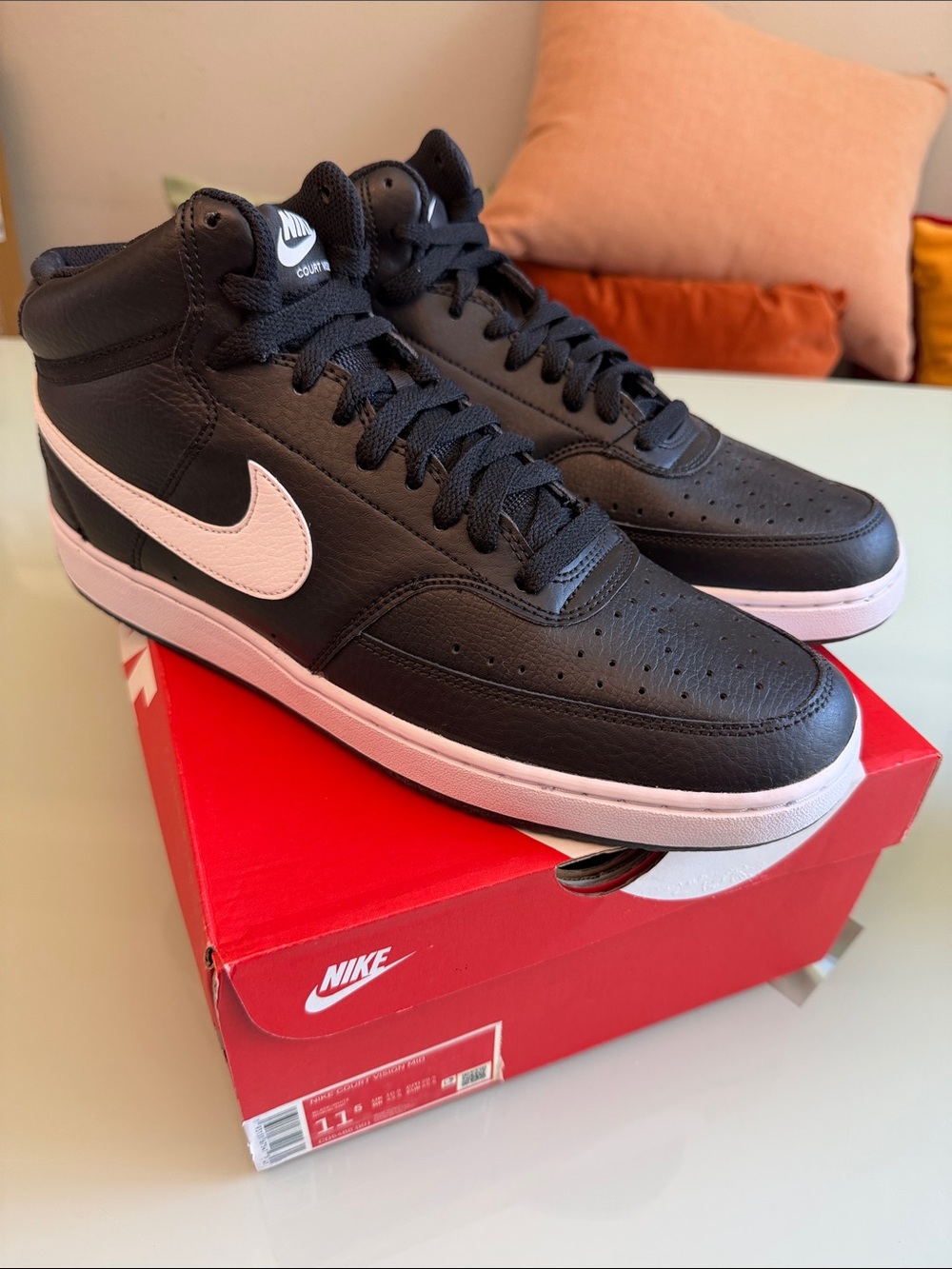 Nike Men’s Black and White Mid-Top Court Vision Sneaker Size 11.5